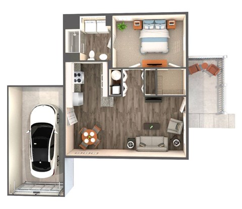 Floor plan for 1 bed, 1 bath, 700 sqft